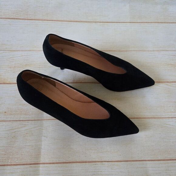 J. Crew Suede Leather Kitten Heels Pointy Toe Slide Women Shoes Size 6 1/2 Black - Picture 3 of 13